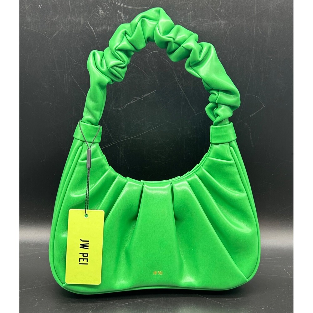 JW Pei Womens Vegan‎ Leather Pleated Magnetic Closure Top Handle Purse Green